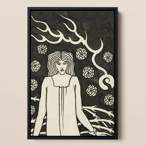 Young Woman Surrounded by Briars Lightning and Roses - Aubrey Vincent Beardsley Framed Canvas, 12x18’’ / 31x46cm / Black Floating Frame,