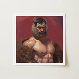 Zaddy Bear - Gay Muscle Daddy Art Print / Canvas Square-framed Painting Muscular Man Dark Hair Prominent Mustache, Prints