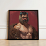 Black-framed Canvas Print Muscular Bearded Man Blue-tipped Ears Muscle Daddy Art, Bear, Zaddy