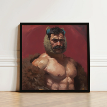 Black-framed Canvas Print Muscular Bearded Man Blue-tipped Ears Muscle Daddy Art, Bear, Zaddy