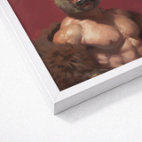 Framed Painting Muscular Bearded Man Dark Hair Mustache Muscle Daddy Art, Bear, Zaddy