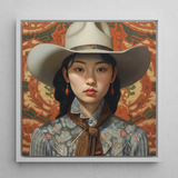 Zhi - Chinese Lesbian Cowgirl Art Framed Canvas, 12x12’’ / 31x31cm / White Floating Frame, Framed Portrait Woman Cowboy Hat