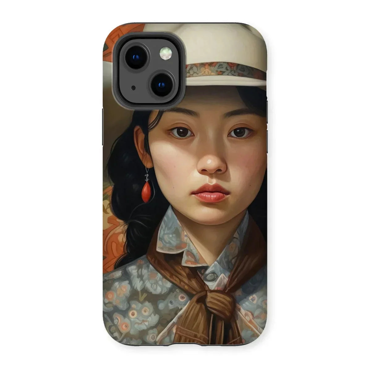 Zhi - Chinese Sapphic Cowgirl Art Iphone Case, 13 / Matte, Phone Case Portrait Young Asian Woman Hat Floral