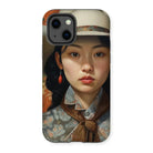 Zhi - Chinese Sapphic Cowgirl Art Iphone Case, 13 / Matte, Phone Case Portrait Young Asian Woman Hat Floral