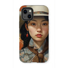 Zhi - Chinese Sapphic Cowgirl Art Iphone Case, 13 Mini / Matte, Phone Case Portrait Young Asian Woman Hat Floral-patterned