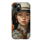 Zhi - Chinese Sapphic Cowgirl Art Iphone Case, 14 / Matte, Phone Case Portrait Young Asian Woman Hat Floral