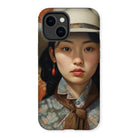 Zhi - Chinese Sapphic Cowgirl Art Iphone Case, 14 Plus / Matte, Phone Case Portrait Young Asian Woman Hat Floral