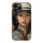 Zhi - Chinese Sapphic Cowgirl Art Iphone Case, 14 Pro Max / Matte, Phone Case Portrait Young Asian Woman Hat Floral