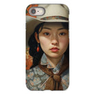 Zhi - Chinese Sapphic Cowgirl Art Iphone Case, 8 / Matte, Phone Case Portrait Young Woman Cowboy Hat Floral