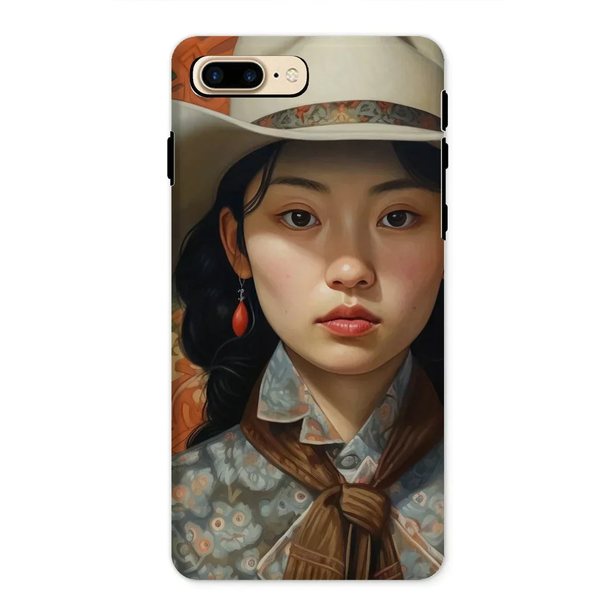 Zhi - Chinese Sapphic Cowgirl Art Iphone Case, 8 Plus / Matte, Phone Case Portrait Young Woman Cowboy Hat Floral