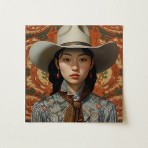 Zhi - Lesbian Chinese Cowgirl Art Print / Canvas Square Canvas Painting Young Woman Wide-brimmed White Cowboy Lesbian Chinese Cowgirl,