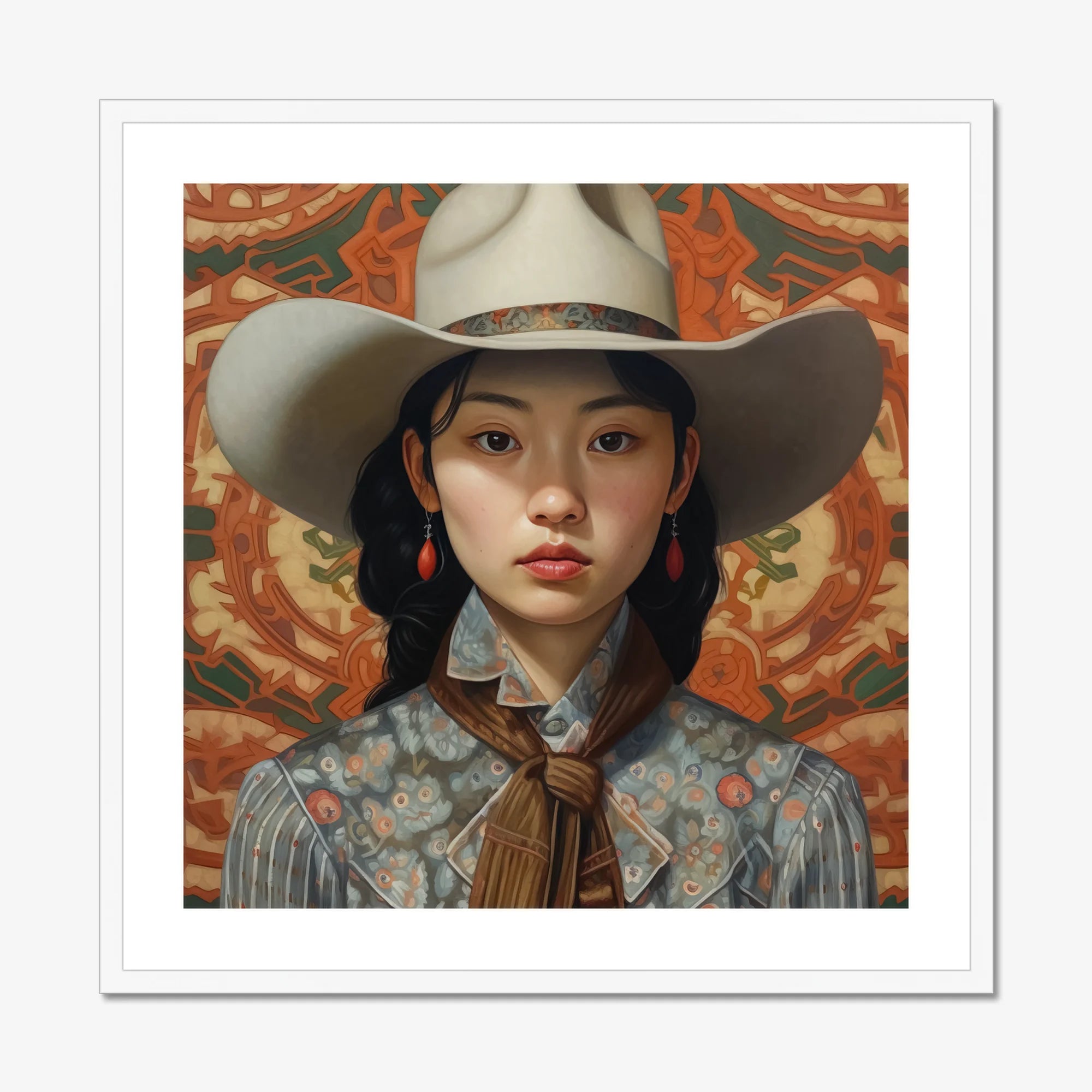 Zhi - Lesbian Chinese Cowgirl Art Print, Cowgirl Portrait Art