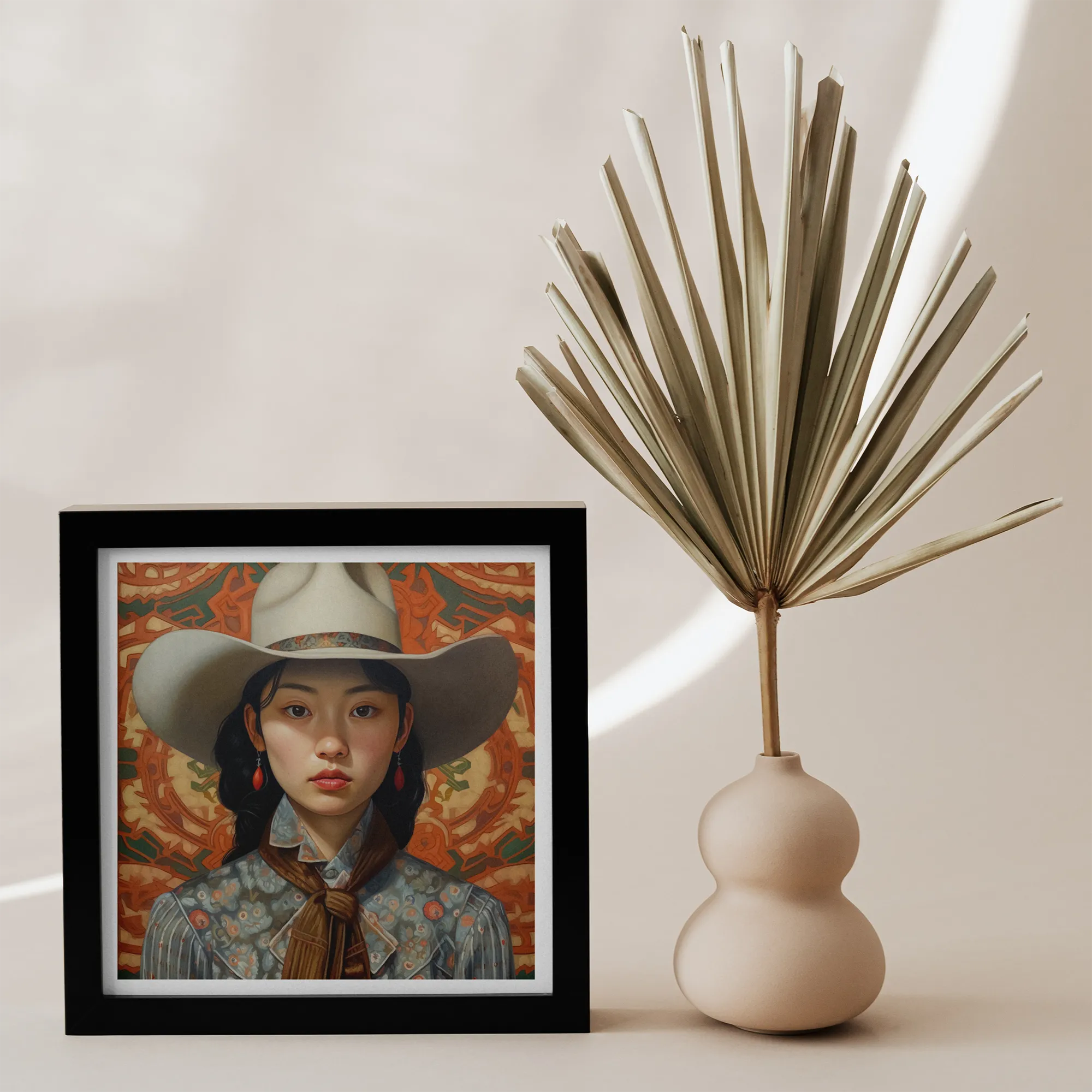 Zhi - Lesbian Chinese Cowgirl Art Print - Sapphic Asia Femme - 12’x12’ - Posters Prints & Visual Artwork - Aesthetic Art