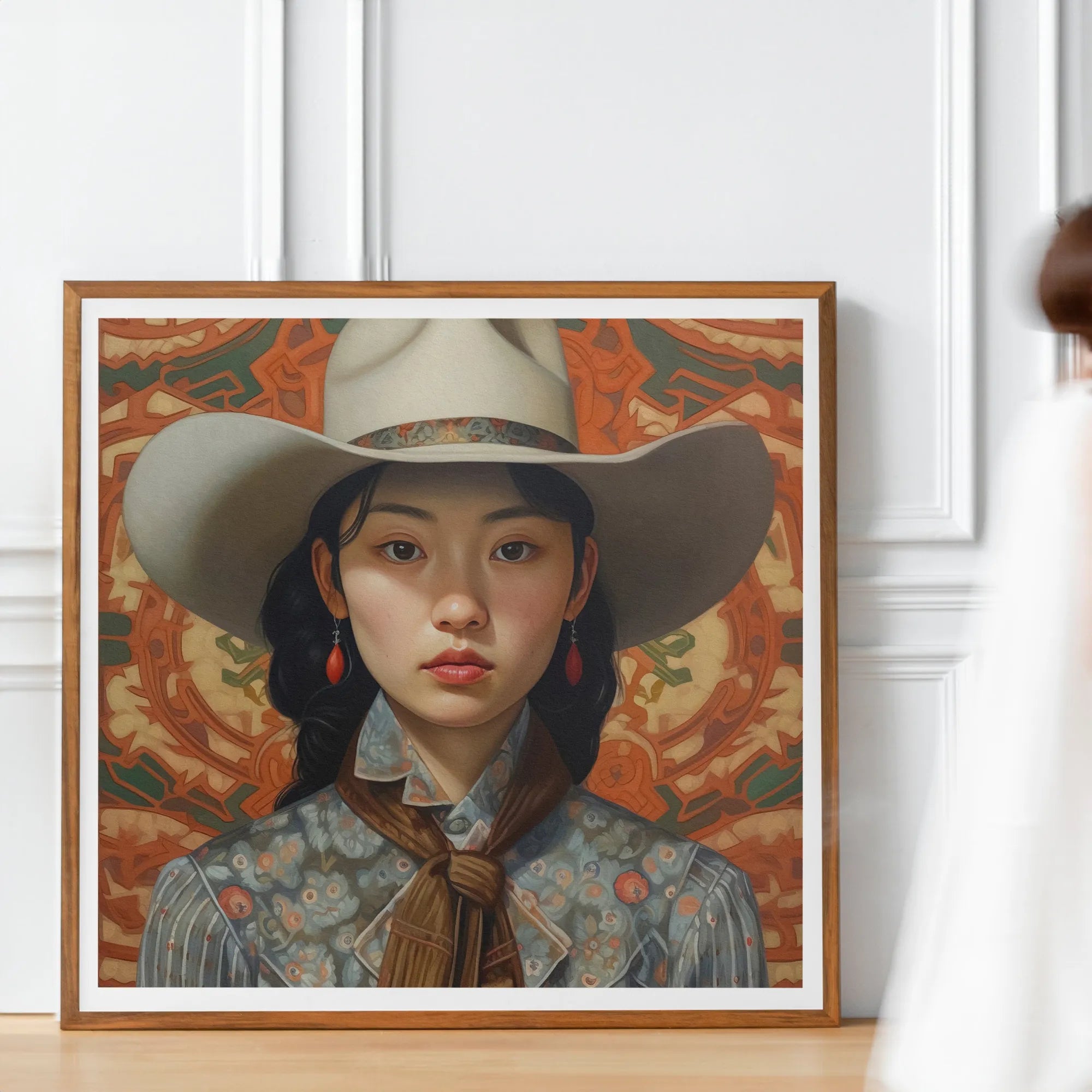 Zhi - Lesbian Chinese Cowgirl Art Print - Sapphic Asia Femme - 40’x40’ - Posters Prints & Visual Artwork - Aesthetic Art