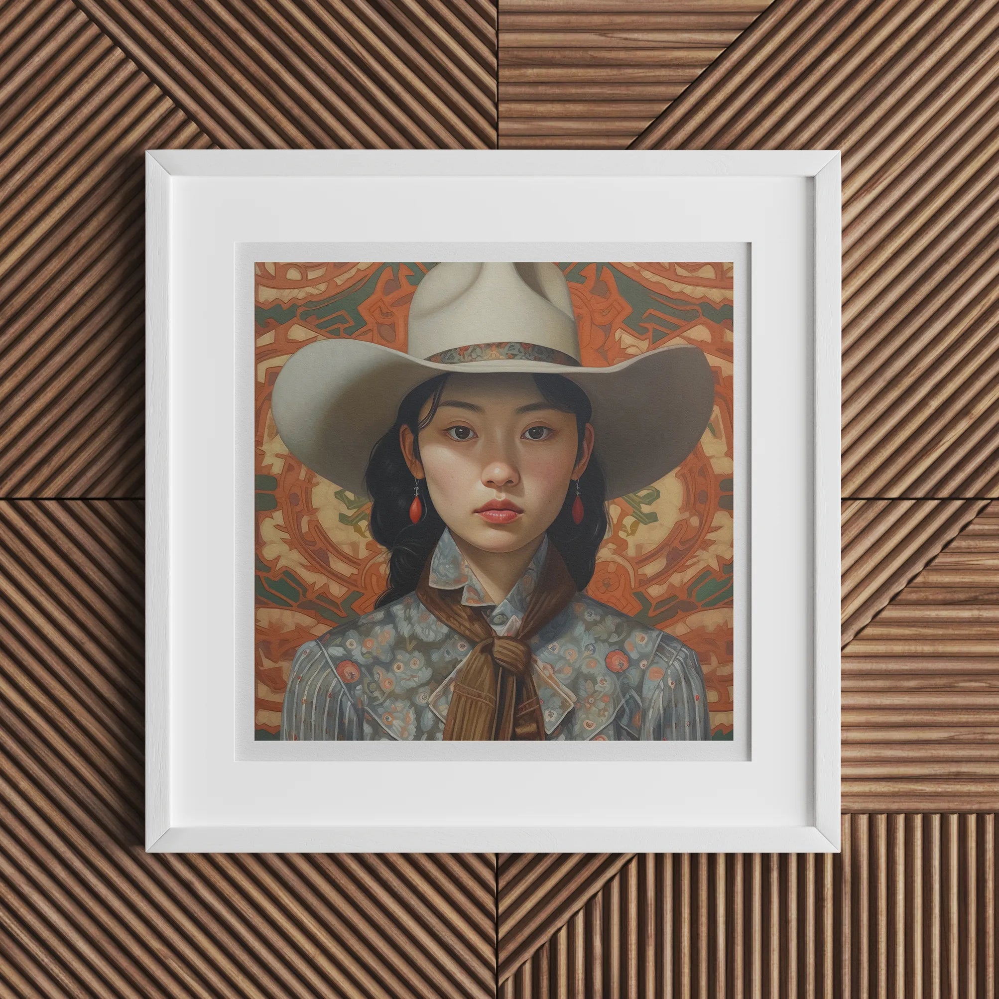 Zhi - Lesbian Chinese Cowgirl Art Print - Sapphic Asia Femme - 16’x16’ - Posters Prints & Visual Artwork - Aesthetic Art