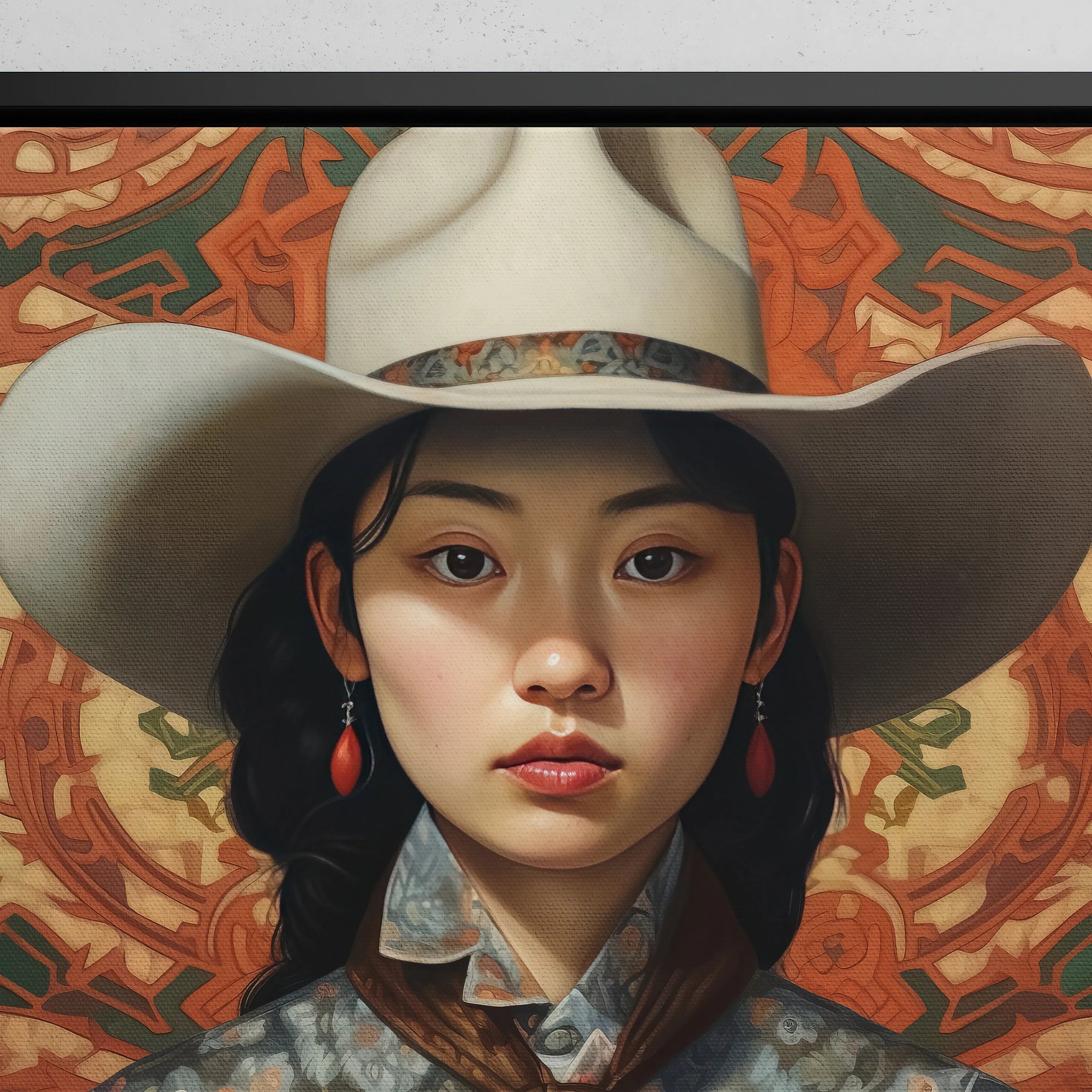 Zhi - Lesbian Chinese Cowgirl Framed Canvas - Sapphic Art - Posters Prints & Visual Artwork - Aesthetic Art