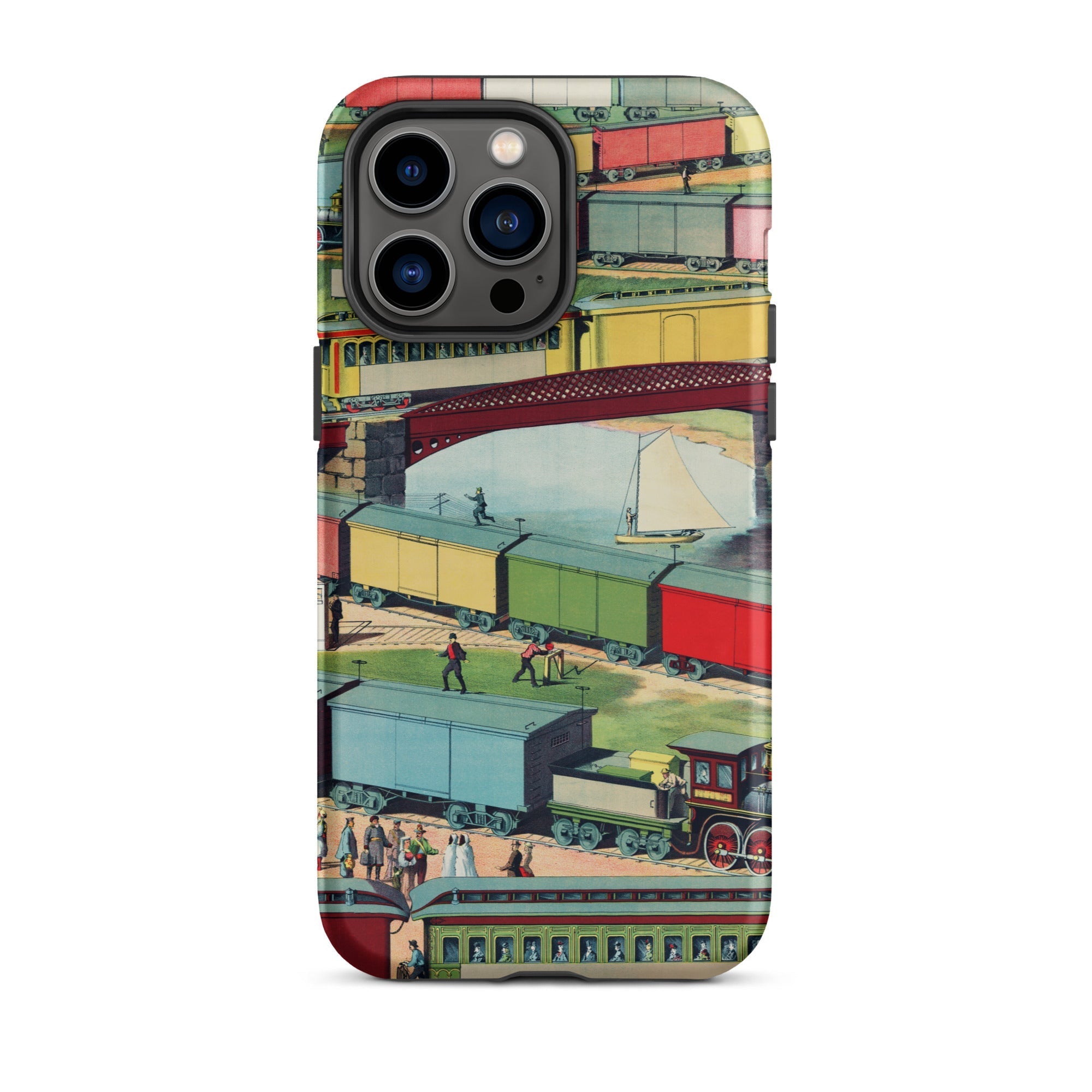 Zig Zag Vintage Railway Illustration Iphone Case, 14 Pro Max / Matte, Train Themed Phone Case