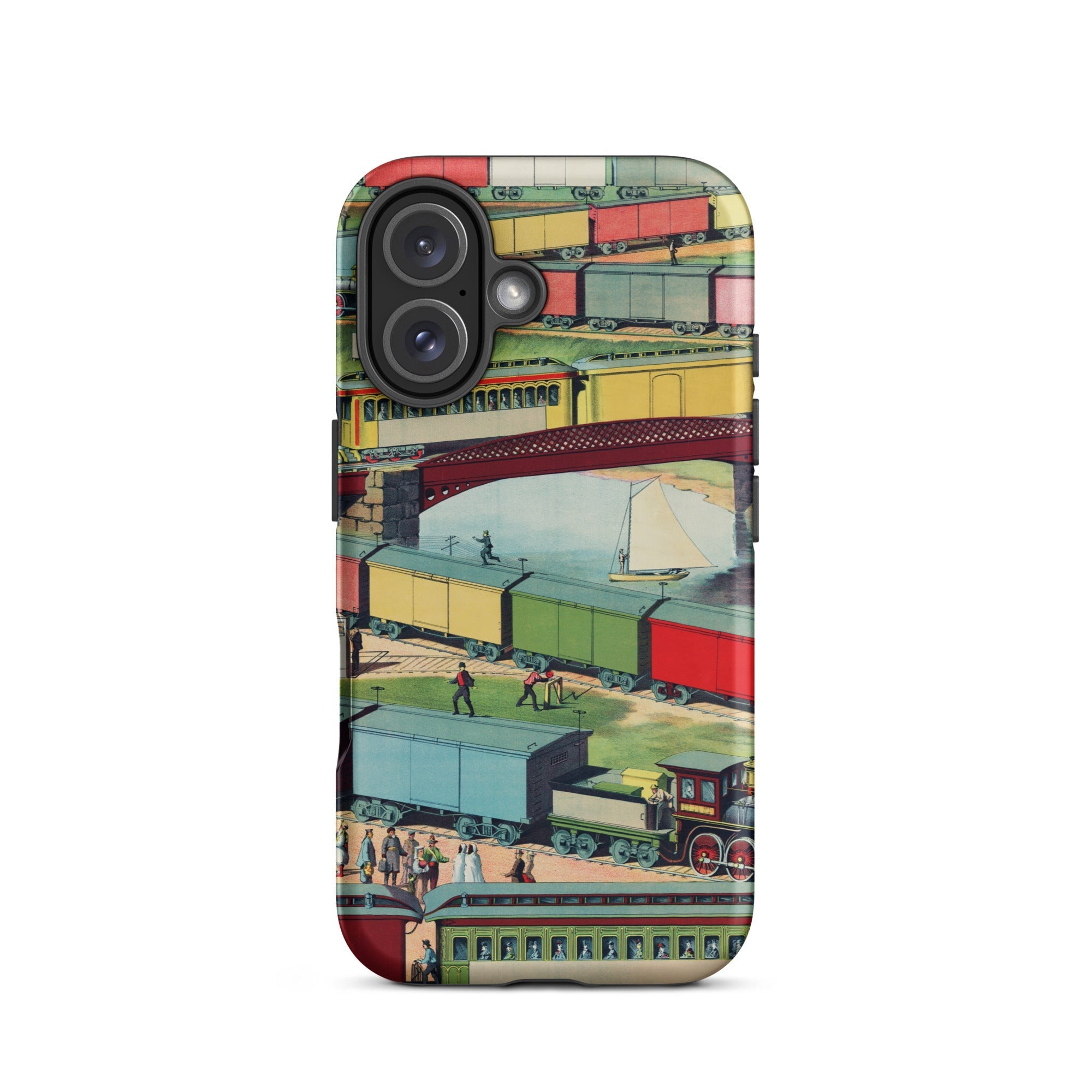 Zig Zag Vintage Railway Illustration Iphone Case, 16 / Matte, Train Themed Phone Case