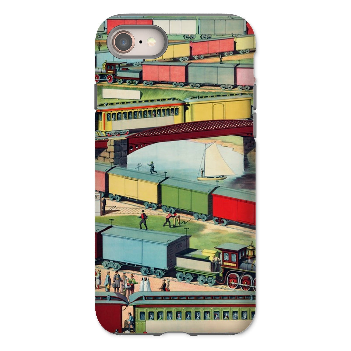 Zig Zag Vintage Railway Illustration Iphone Case, 8 / Matte, Phone Case Vintage Train Railway Artwork Colorful Passenger
