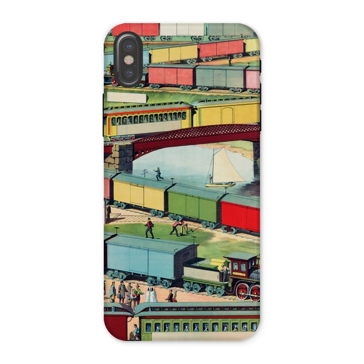 Zig Zag Vintage Railway Illustration Iphone Case, x / Matte, Phone Case Vintage Train Railway Car Illustrations Colorful