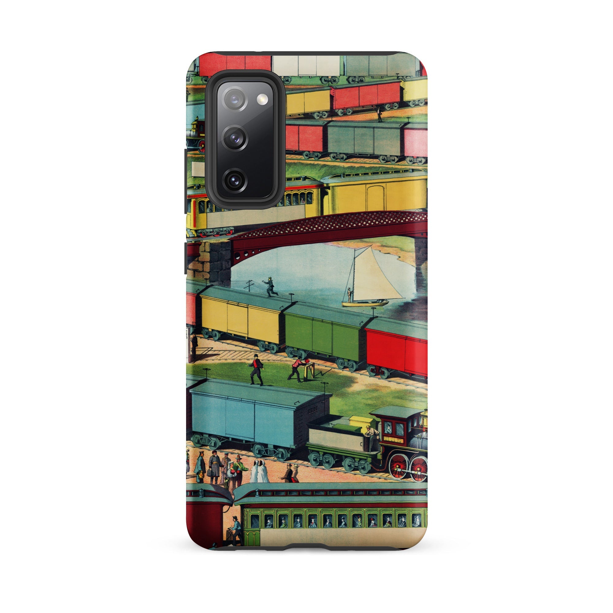 Zig Zag Vintage Railway Illustration Samsung Case, Galaxy S20 Fe / Matte, Smartphone Case Multi Level Train Scene Illustration