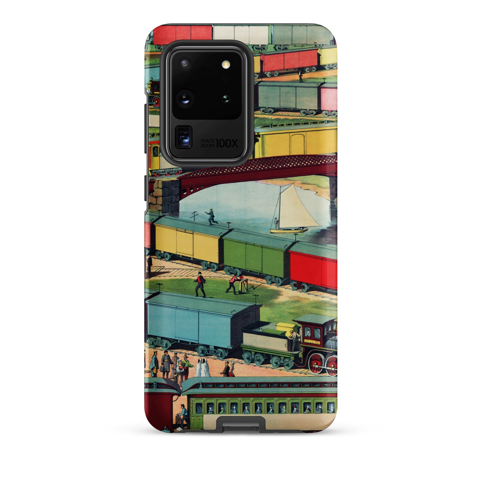 Zig Zag Vintage Railway Illustration Samsung Case, Galaxy S20 Ultra / Matte, Smartphone Case Colorful Train Illustration
