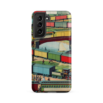 Zig-zag - Vintage Railway Illustration Samsung Case, Galaxy S21 Fe / Matte, Phone Case Colorful Vintage Illustration Trains People
