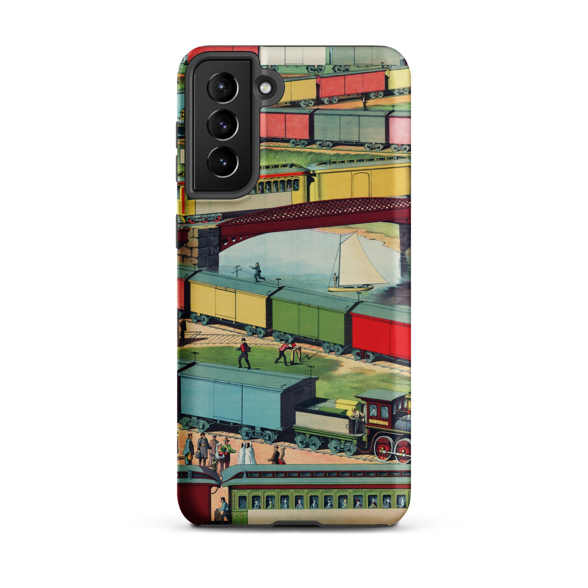 Zig Zag Vintage Railway Illustration Samsung Case, Galaxy S21 Plus / Matte, Phone Case Vintage Illustration Trains Railway Scene