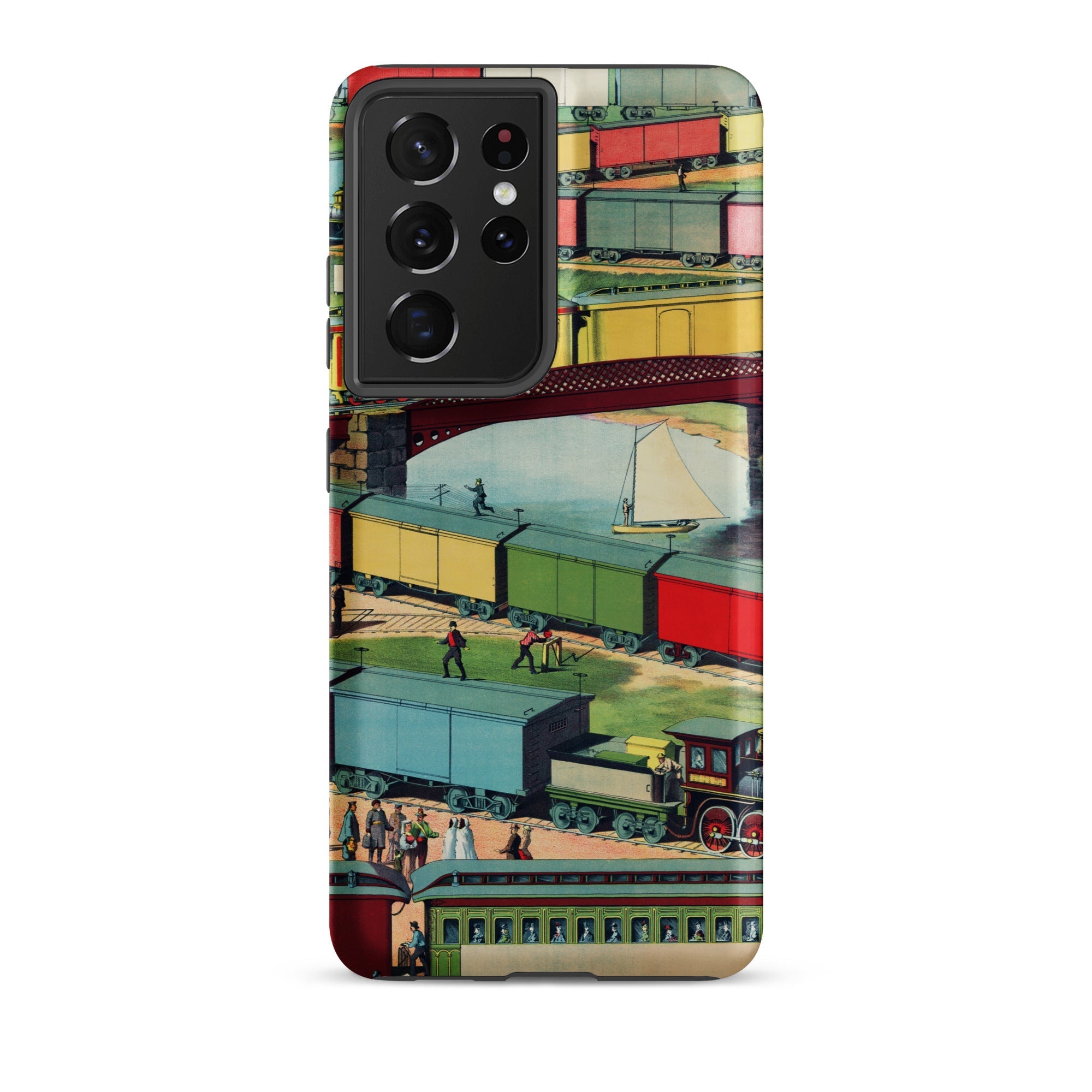 Zig Zag Vintage Railway Illustration Samsung Case, Galaxy S21 Ultra / Matte, Smartphone Case Vintage Illustration Trains People