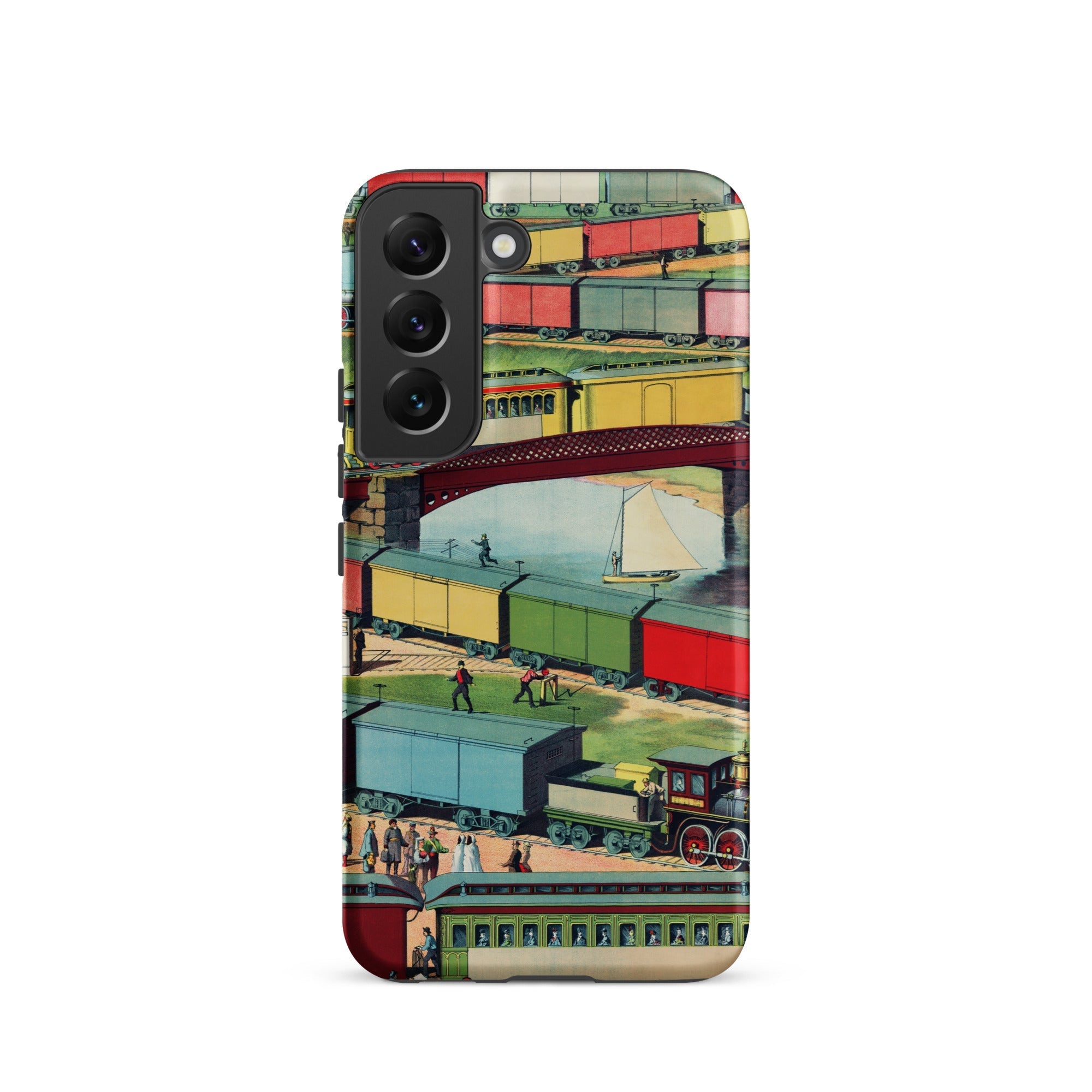 Zig Zag Vintage Railway Illustration Samsung Case, Galaxy S22 / Matte, Phone Case Colorful Vintage Style Illustration Trains People