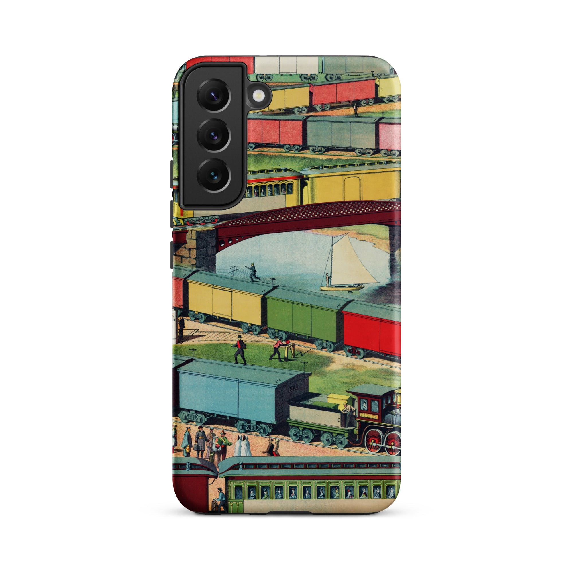Zig Zag Vintage Railway Illustration Samsung Case, Galaxy S22 Plus / Matte, Phone Case Colorful Train Railroad Scene