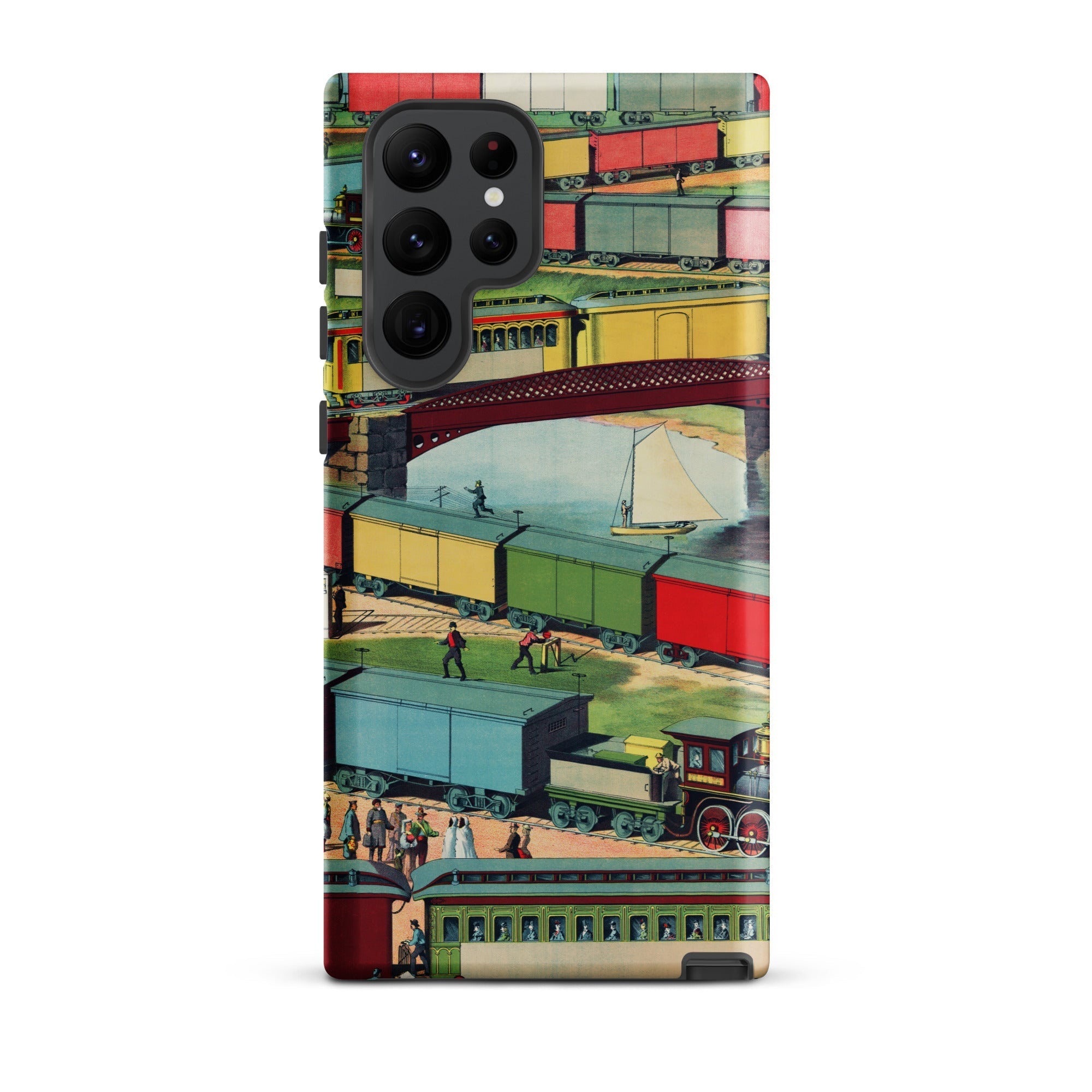 Zig Zag Vintage Railway Illustration Samsung Case, Galaxy S22 Ultra / Matte, Smartphone Case Vintage Illustration Trains People