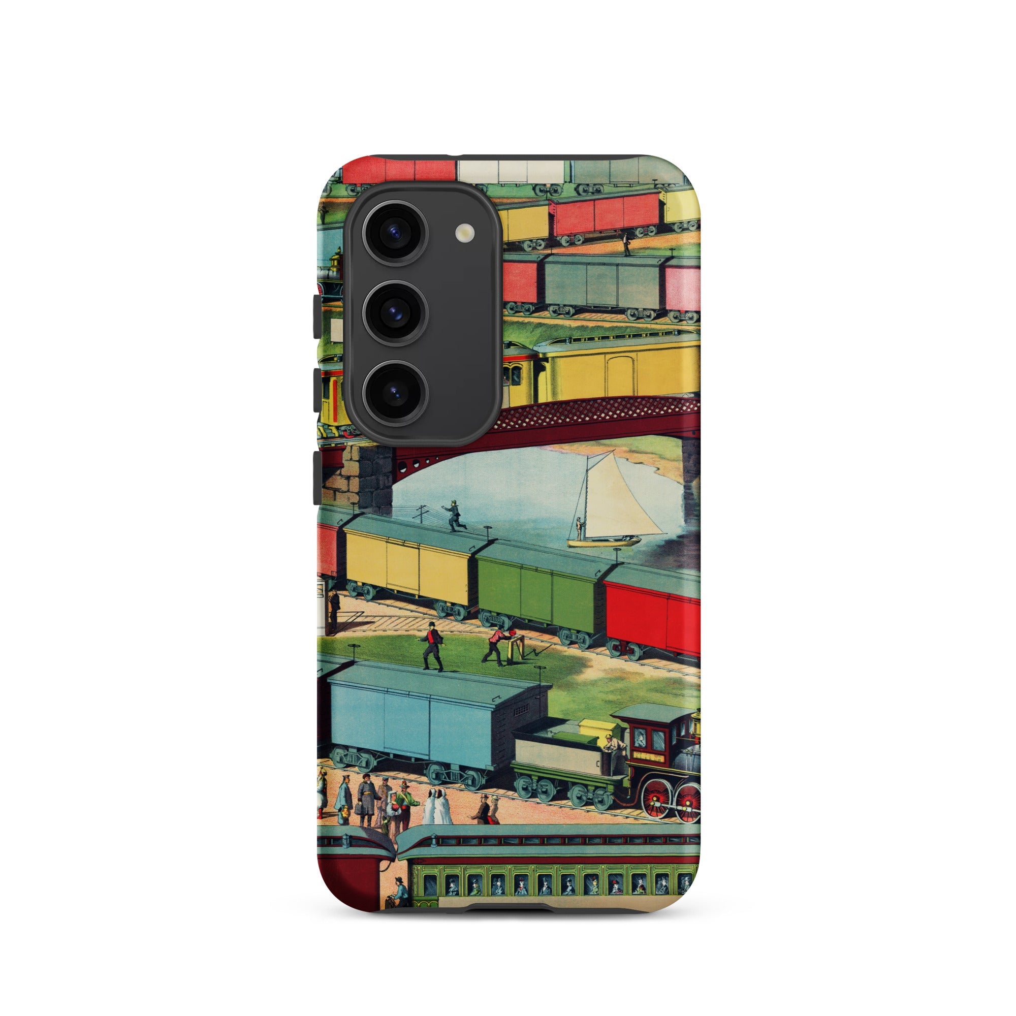 Zig Zag Vintage Railway Illustration Samsung Case, Galaxy S23 / Matte, Phone Case Colorful Vintage Illustration Trains Railway Scene