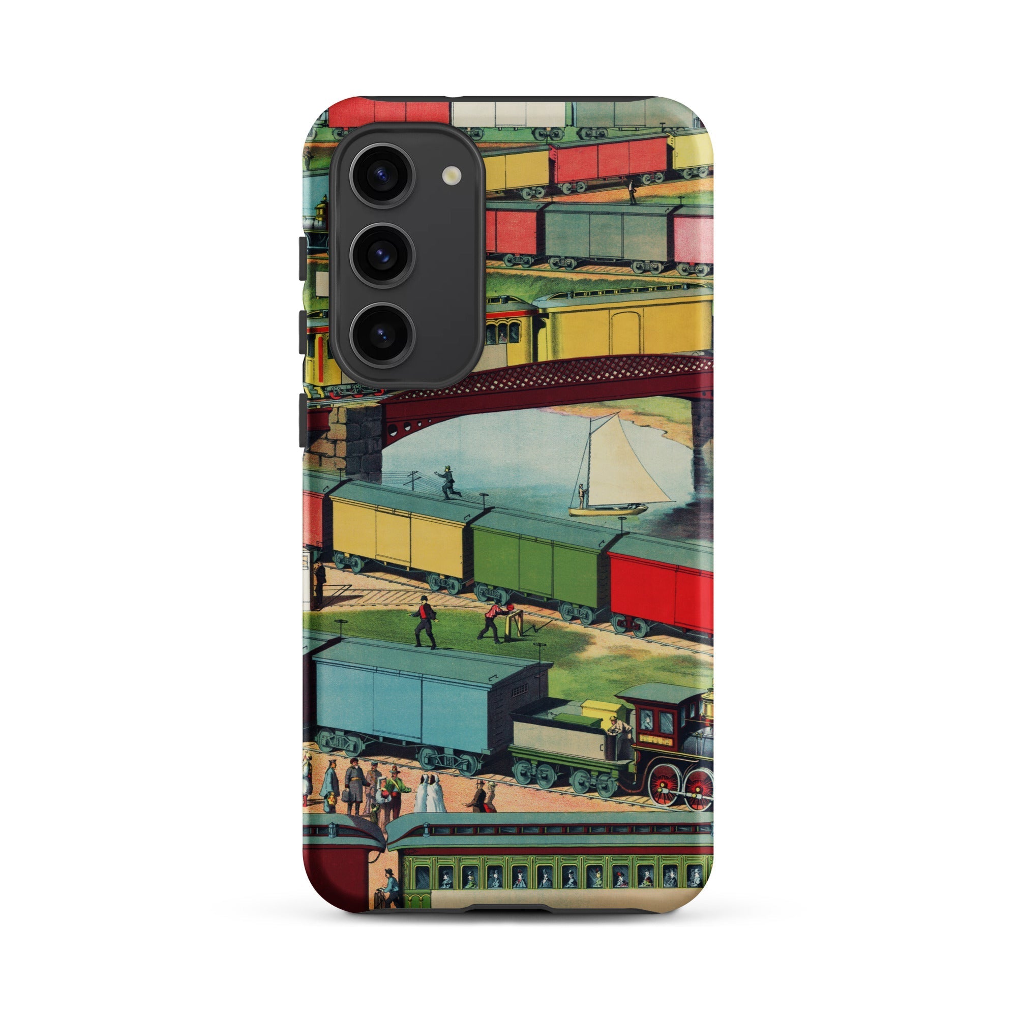 Zig Zag Vintage Railway Illustration Samsung Case, Galaxy S23 Plus / Matte, Smartphone Case Colorful Vintage Train Illustration