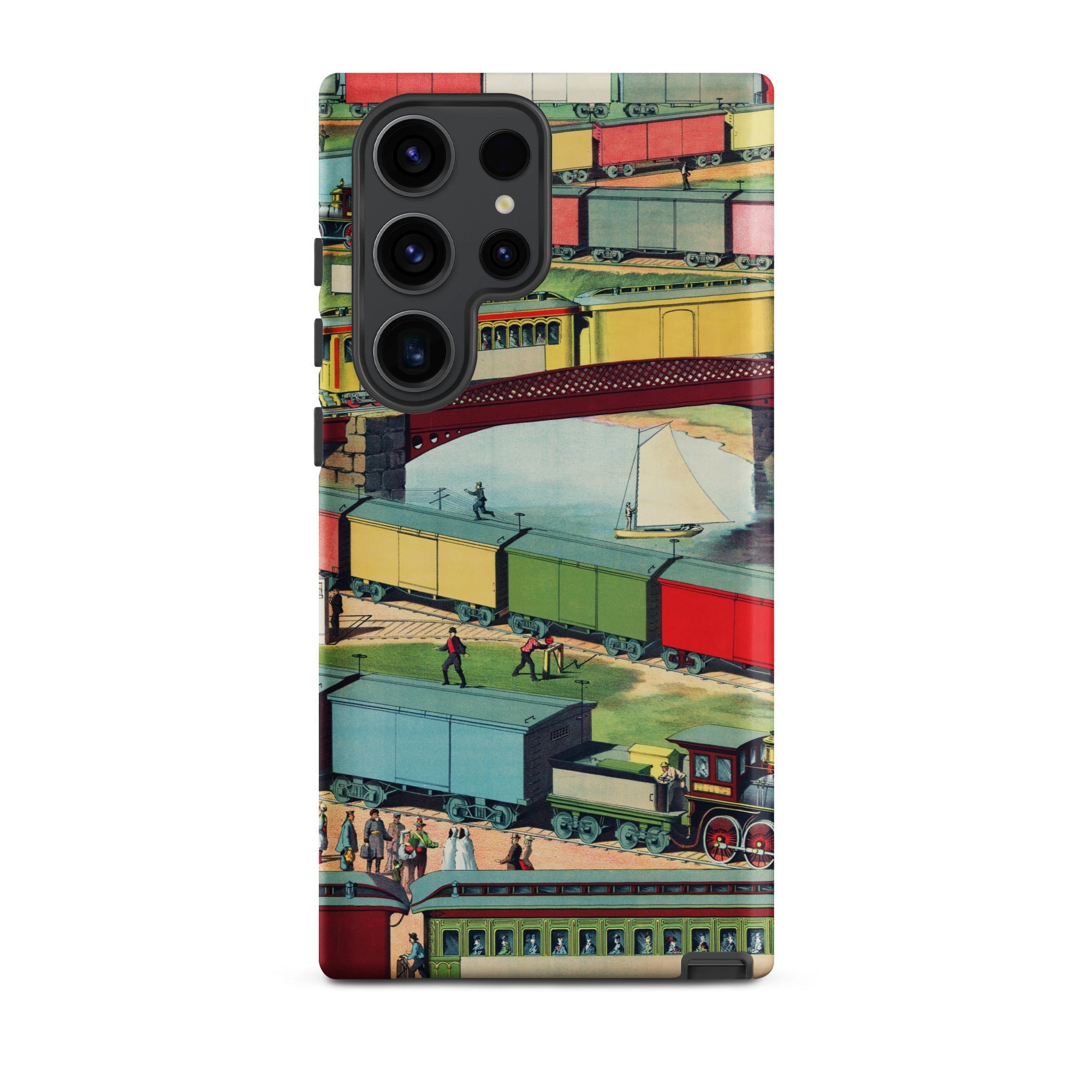 Zig Zag Vintage Railway Illustration Samsung Case, Galaxy S23 Ultra / Matte, Phone Case Colorful Vintage Style Illustration Trains Landscape