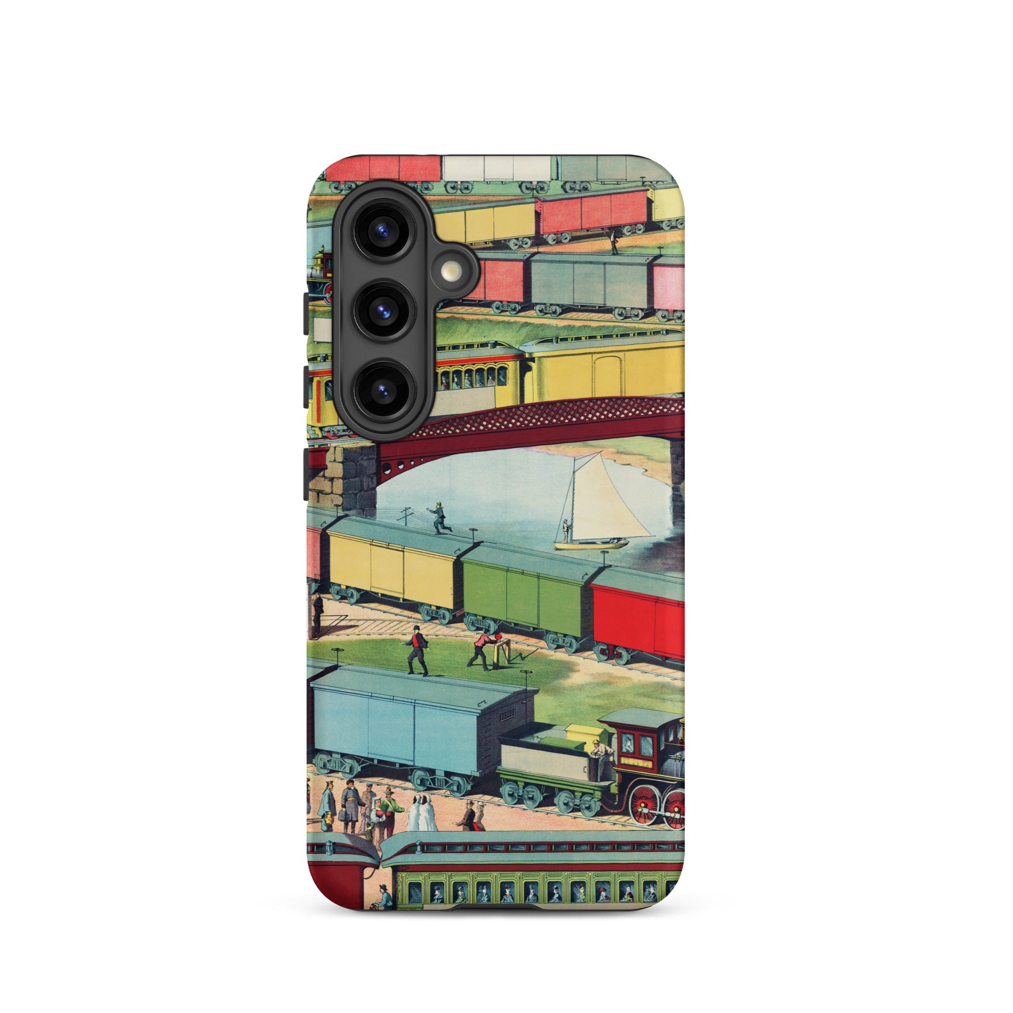 Zig Zag Vintage Railway Illustration Samsung Case, Galaxy S24 / Matte, Smartphone Case Vintage Illustration Trains Landscape
