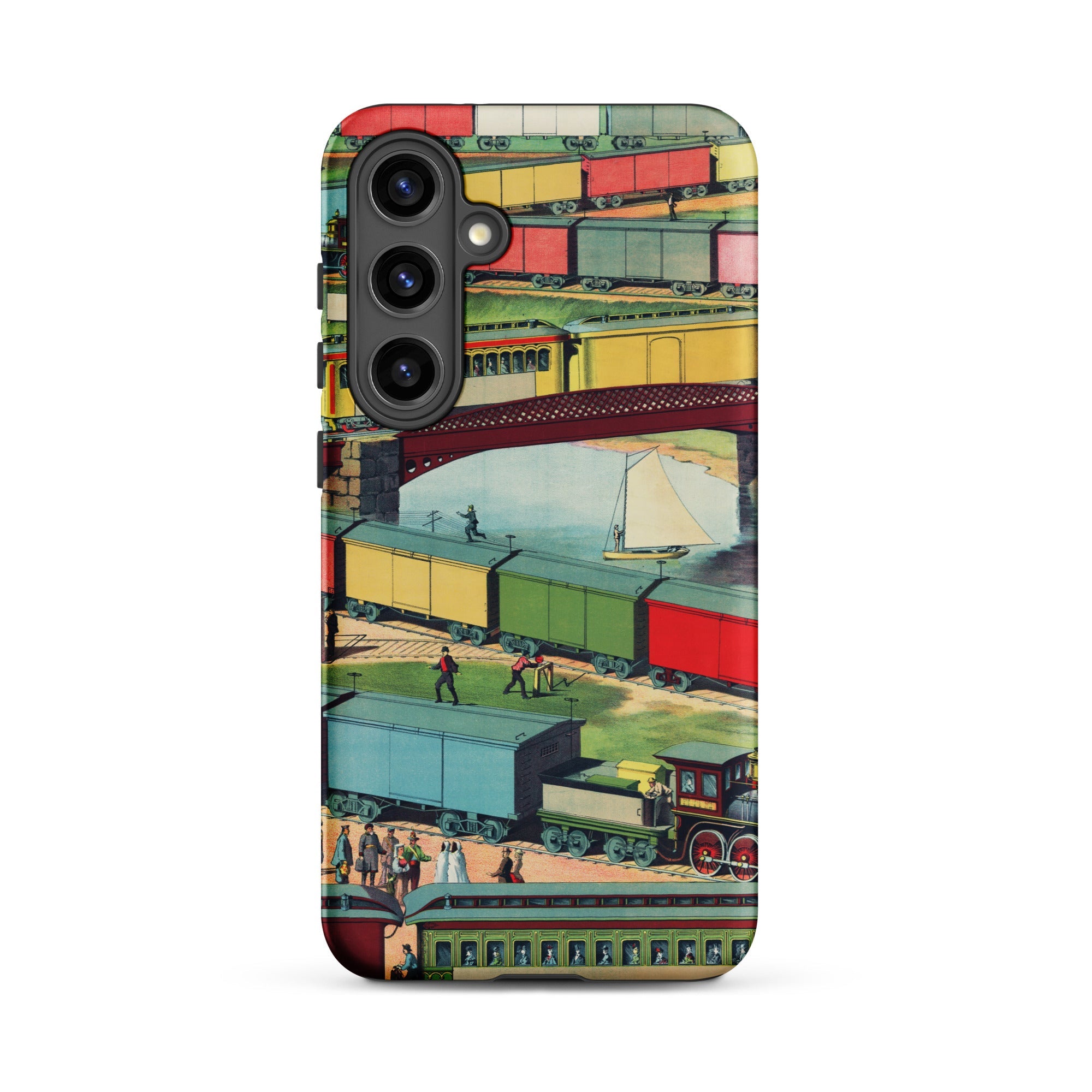 Zig Zag Vintage Railway Illustration Samsung Case, Galaxy S24 Plus / Matte, Smartphone Case Vintage Train Illustration