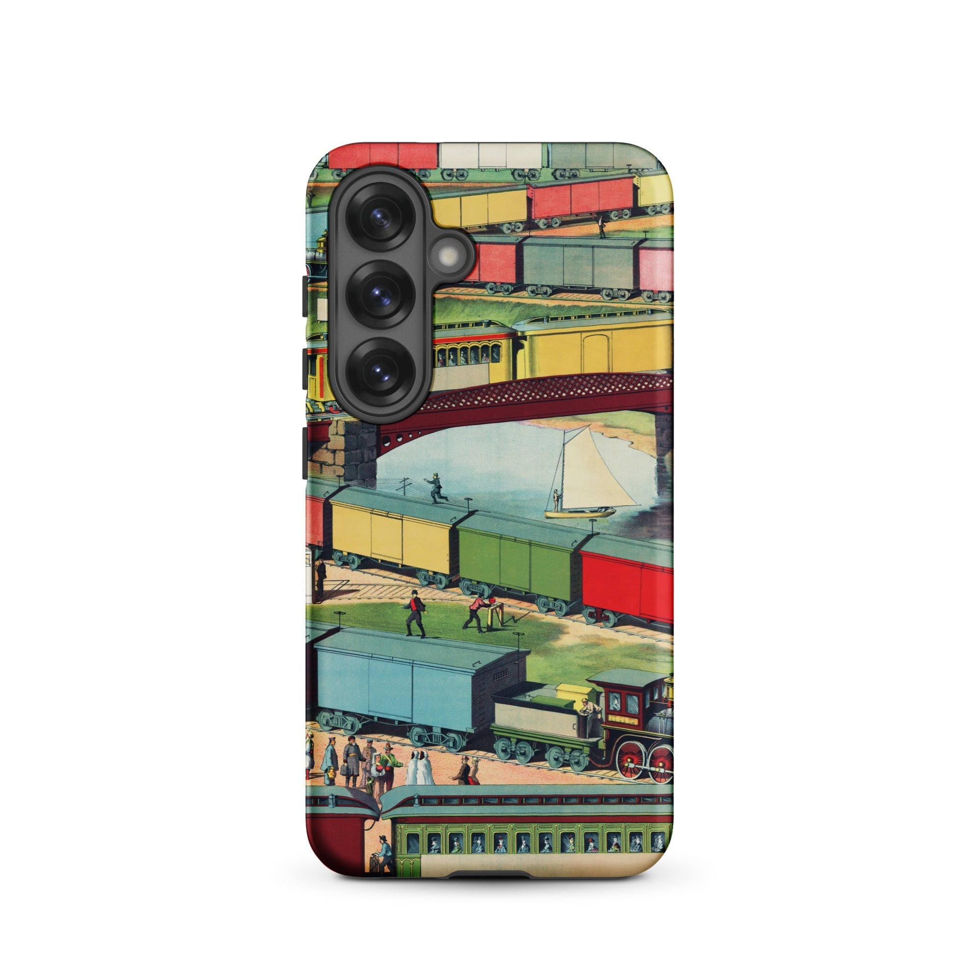 Zig Zag Vintage Railway Illustration Samsung Case, Galaxy S25 / Matte, Phone Case Colorful Illustration Trains Landscape