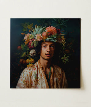 Zohair - Gay Maghrebi Aesthete Art Print / Canvas Square Portrait Man Dark Curly Hair