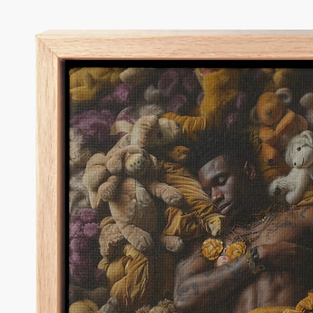 Wood-framed Canvas Print Portrait Man Surrounded Plush Teddy Black Gay Punk, Afroamerican Homoerotic Art, Visceral Plunge